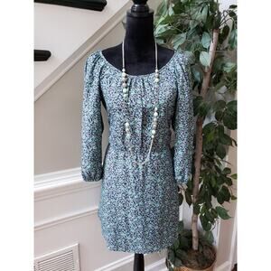 Accidentally In Love Shift Dress Women's Size Medium Blue Floral Cinch Waist